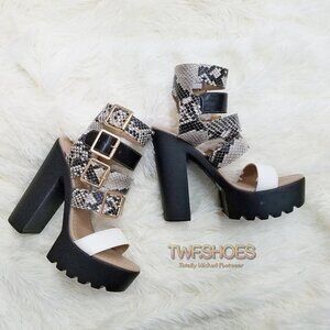Buckle Strap Open Toe Chunky Heel Platform Shoes